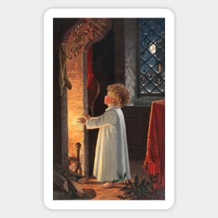 Christmas Image Depicting A Fireplace, Stockings And A Child Sticker